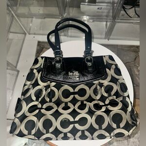 Coach Black and Cream Signature Tote